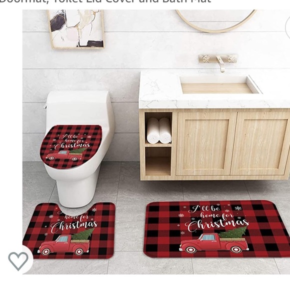 4 Piece Shower Curtain Sets with Non-Slip Rugs, Truck with Christmas Tree - Picture 6 of 7